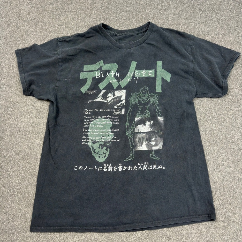 Death Note Anime Graphic T-Shirt Mens Large Black Ryuk L Kira How To Use It
